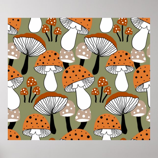 Poster Abstract Hand Drawing Colorful Mushrooms Repeating (Frente)