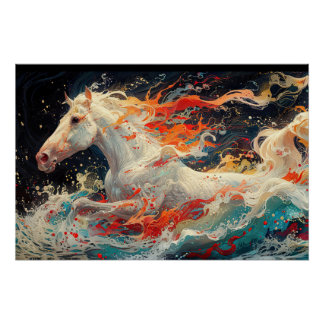 Pôster Abstract horse mural on vibrant brick canvas. Gene