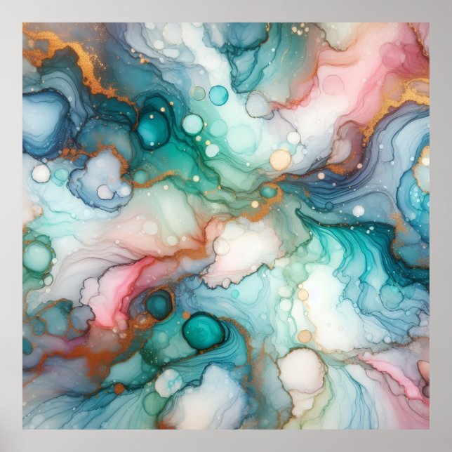Poster Abstract in Pink, Teal, Blue, and Gold (Frente)