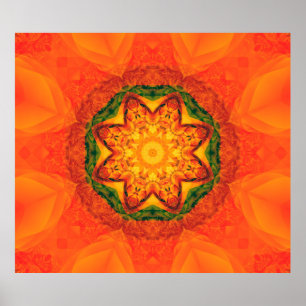Poster Abstract kaleidoscope orange background. Beautiful