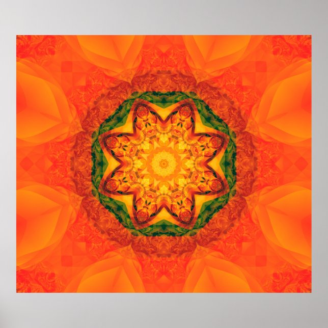 Poster Abstract kaleidoscope orange background. Beautiful (Frente)
