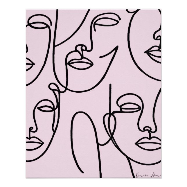 Pôster Abstract Line Faces Wall Art (Frente)