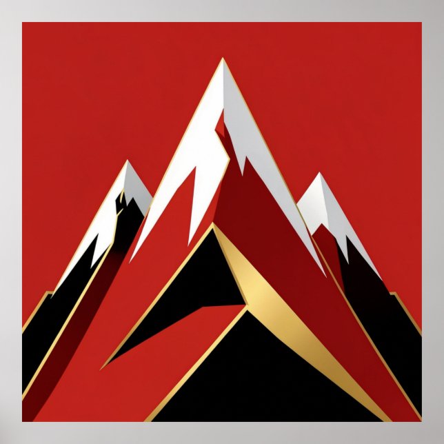 Poster Abstract Mountain Range Red Black Gold (Frente)