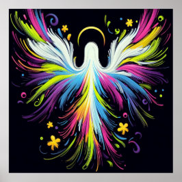 Poster Abstract Multi-Colored Angel on Black Background  