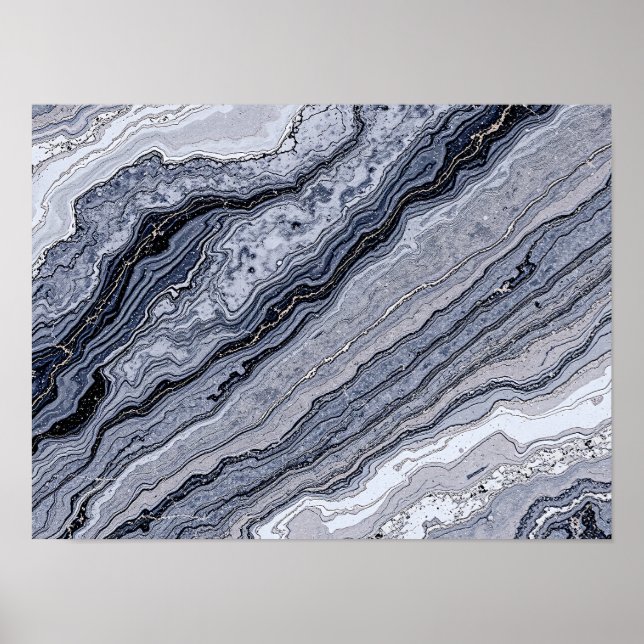 Poster Abstract Navy Blue Grey Marble Stone vein Texture  (Frente)