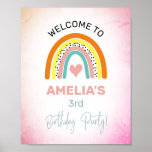 Poster Abstract Rainbow Girl's 3rd Birthday Party Welcome<br><div class="desc">Welcome your party guests with this cute rainbow poster. This design features a cute abstract rainbow in orange,  yellow pink and teal and is accented with a pink heart. Personalize with the birthday girl's name.</div>