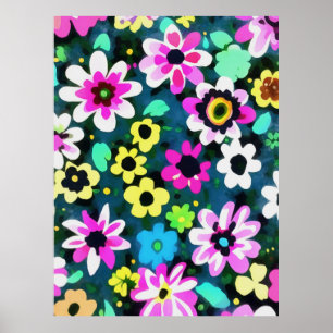 Poster Abstract Retro Boho Spring Flowers Viva Magenta