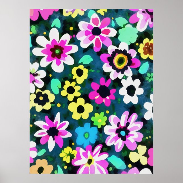 Poster Abstract Retro Boho Spring Flowers Viva Magenta  (Frente)