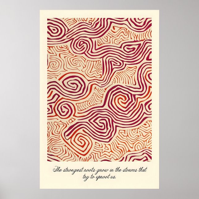 Poster Abstract Root Pattern Print Earthy Red Beige Swirl (Frente)