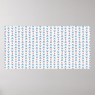 Poster Abstract seamless pattern in blue and red on cream