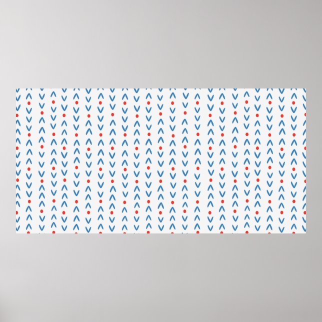 Poster Abstract seamless pattern in blue and red on cream (Frente)