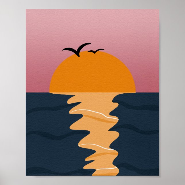Poster Abstract Sunset Over Ocean Minimalist Boho Art (Frente)