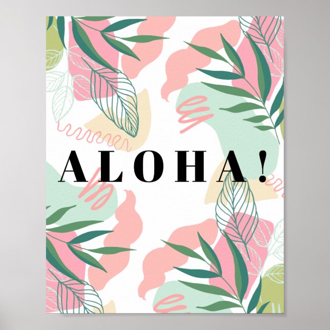Poster Abstract Tropical Leaves Aloha Editable (Frente)
