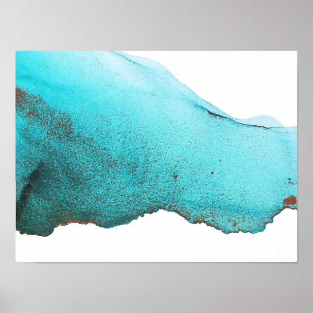 Poster Abstract Turquoise Teal Gold Alcohol Ink (Frente)