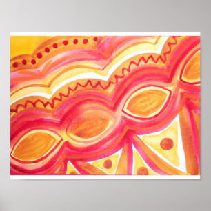 Poster Abstract watercolor with warm ethnic feel