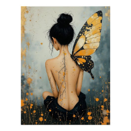 Pôster Abstract Whimsical Woman and Butterfly