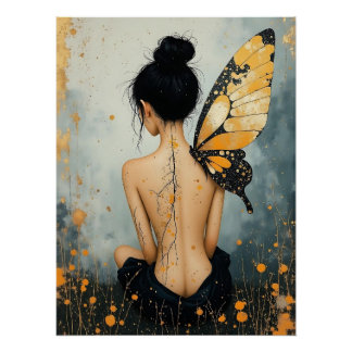 Pôster Abstract Whimsical Woman and Butterfly