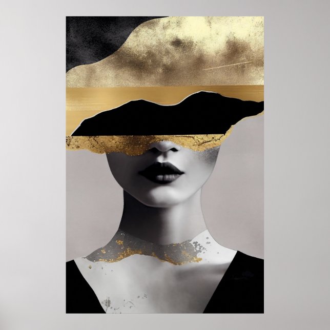 Poster Abstract Woman Gold Black Surrealist Art Elegant (Frente)