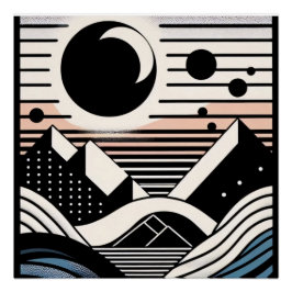 Pôster Abstrakte Berglandschaft bei Nacht