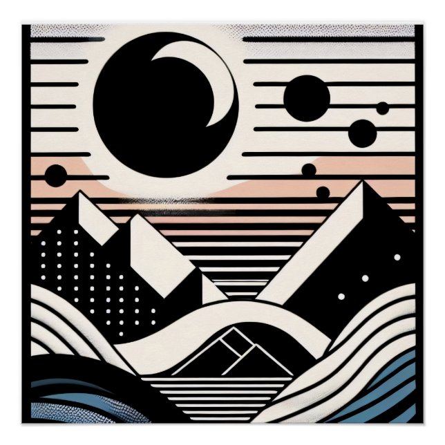 Pôster Abstrakte Berglandschaft bei Nacht (Frente)