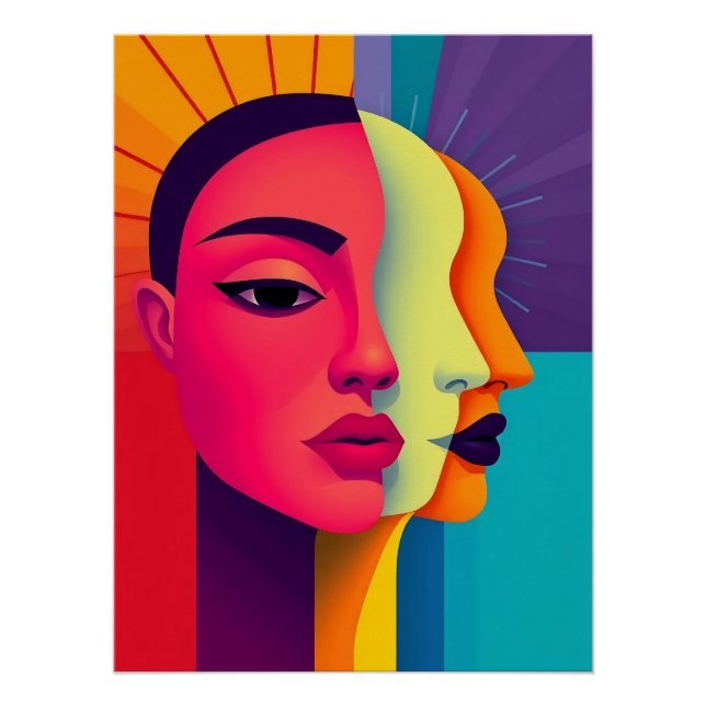 Pôster Abstrakte Frauen Gesichter (Frente)