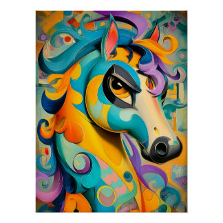 Pôster Abstrakte Pferde Illustration in bunten Farben