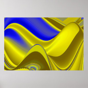 Poster abstrato 3D em azul Dourado amarelo verde