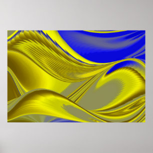 Poster abstrato 3D em azul Dourado amarelo verde
