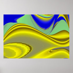 Poster abstrato 3D em azul Dourado amarelo verde
