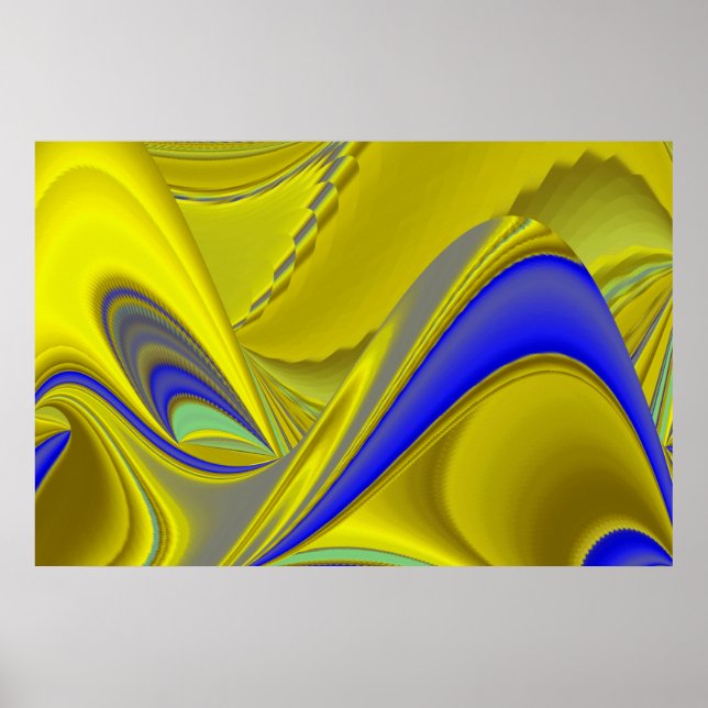 Poster abstrato 3D em azul Dourado amarelo verde (Frente)