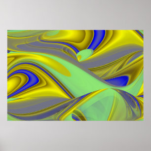 Poster abstrato 3D em azul Dourado amarelo verde