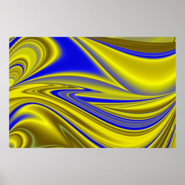 Poster abstrato 3D em azul Dourado amarelo verde (Frente)