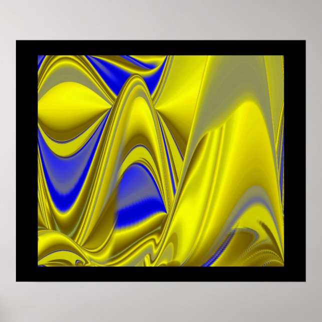 Poster abstrato 3D em azul Dourado amarelo verde (Frente)