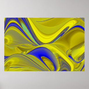 Poster abstrato 3D em azul Dourado amarelo verde