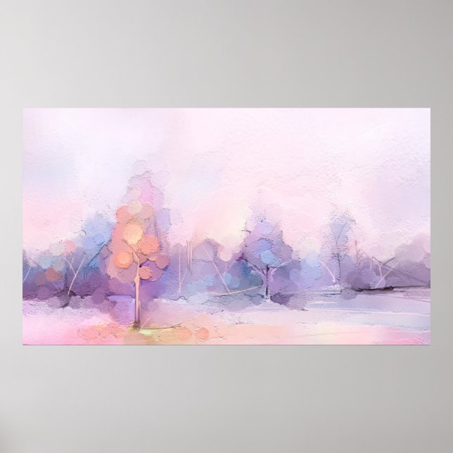 Poster Abstrato a pintar a paisagem da floresta de invern (Frente)