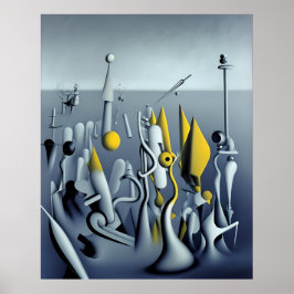 Poster Abstrato amarelo moderno de formas brancas