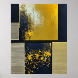 Poster Abstrato amarelo-preto moderno formas lineares Pos
