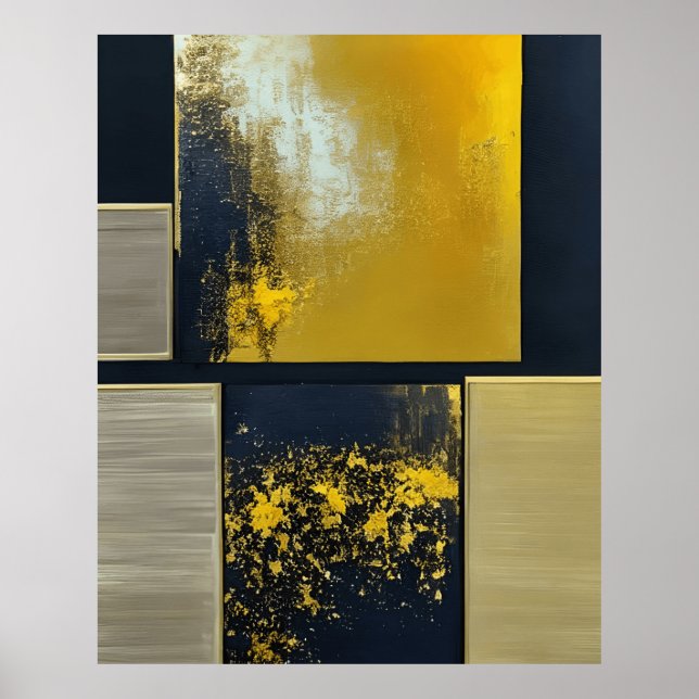 Poster Abstrato amarelo-preto moderno formas lineares Pos (Frente)