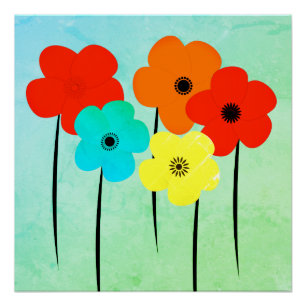 Pôster Abstrato Anemones Flores de Verão Vibes