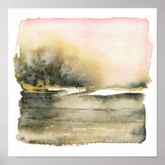 Poster Abstrato ao quadrado Paisagem Watercolor Art Impre