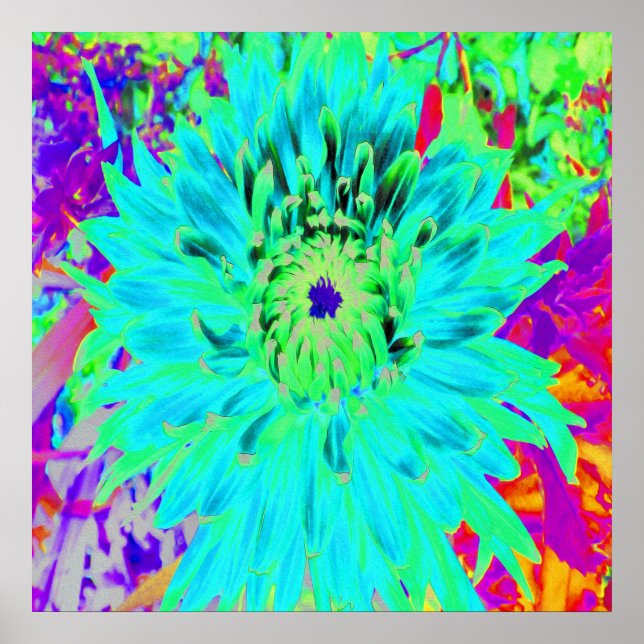 Poster Abstrato Aqua Decorative Dahlia Flower (Frente)