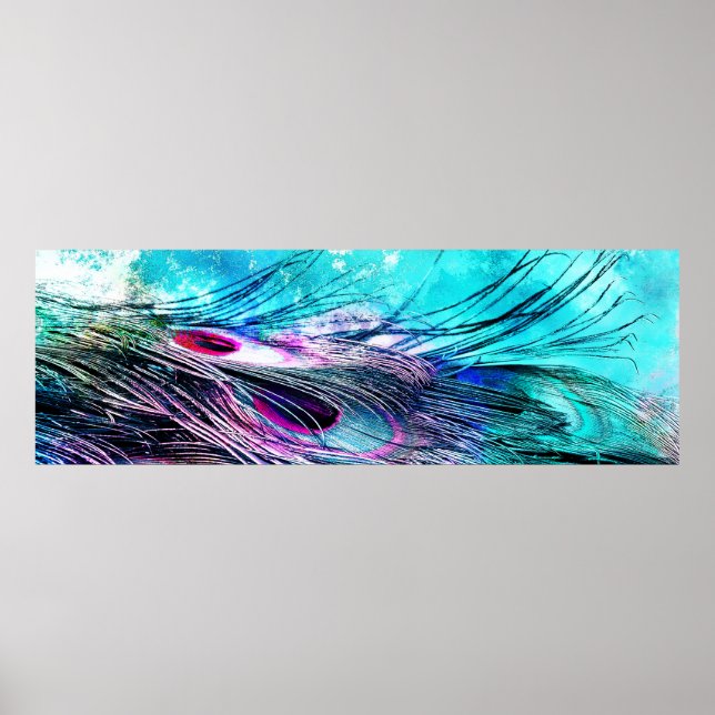 Poster Abstrato Aqua e Magenta - Penas de Peacock de Ence (Frente)