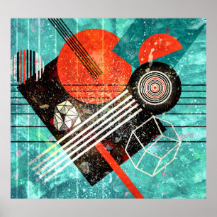 Poster Abstrato aquarela, formas geométricas coloridas.