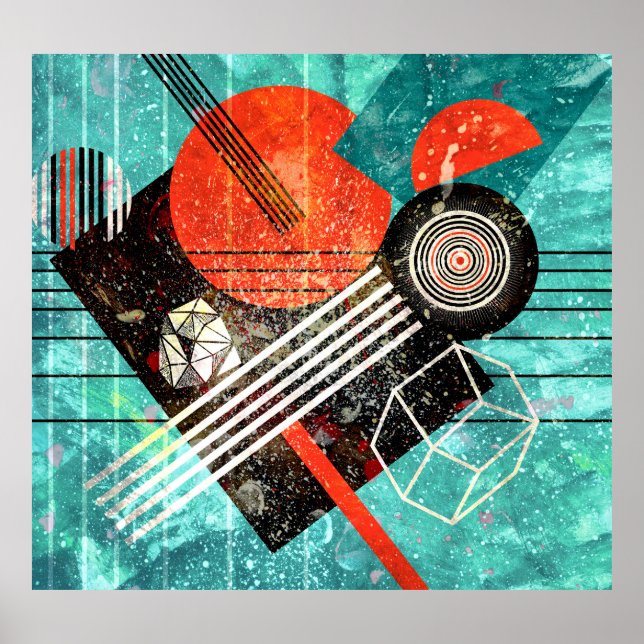 Poster Abstrato aquarela, formas geométricas coloridas. (Frente)