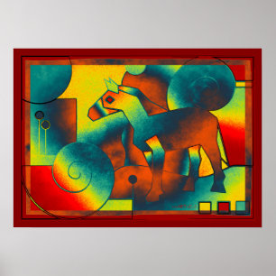 Poster Abstrato ART - A HORSE - amarelo azul