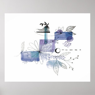 Poster Abstrato Art Blue e Cinza