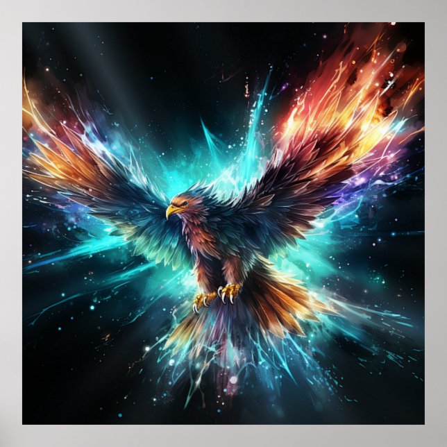 Poster Abstrato Art Colorida Phoenix Voando (Frente)
