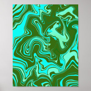 Poster Abstrato Art com espirais verdes e azuis
