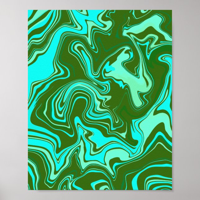 Poster Abstrato Art com espirais verdes e azuis (Frente)