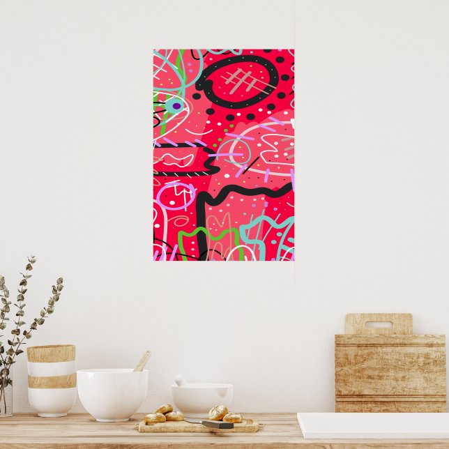 Poster Abstrato Art em Vermelho (Cozinha)